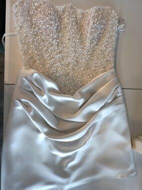 Custom Bridal Reception Mini Dress Wedding Pearl Beaded Embellished Corset 2